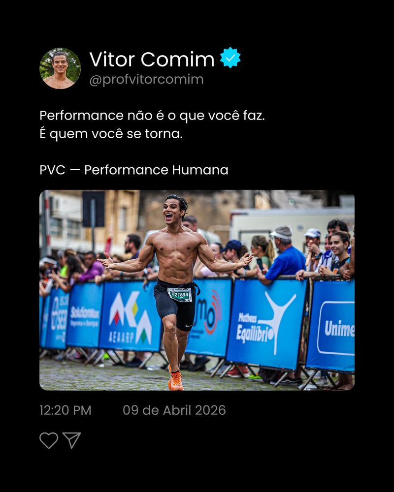 Publicação de Vitor Comim sobre identidade e constância no treino